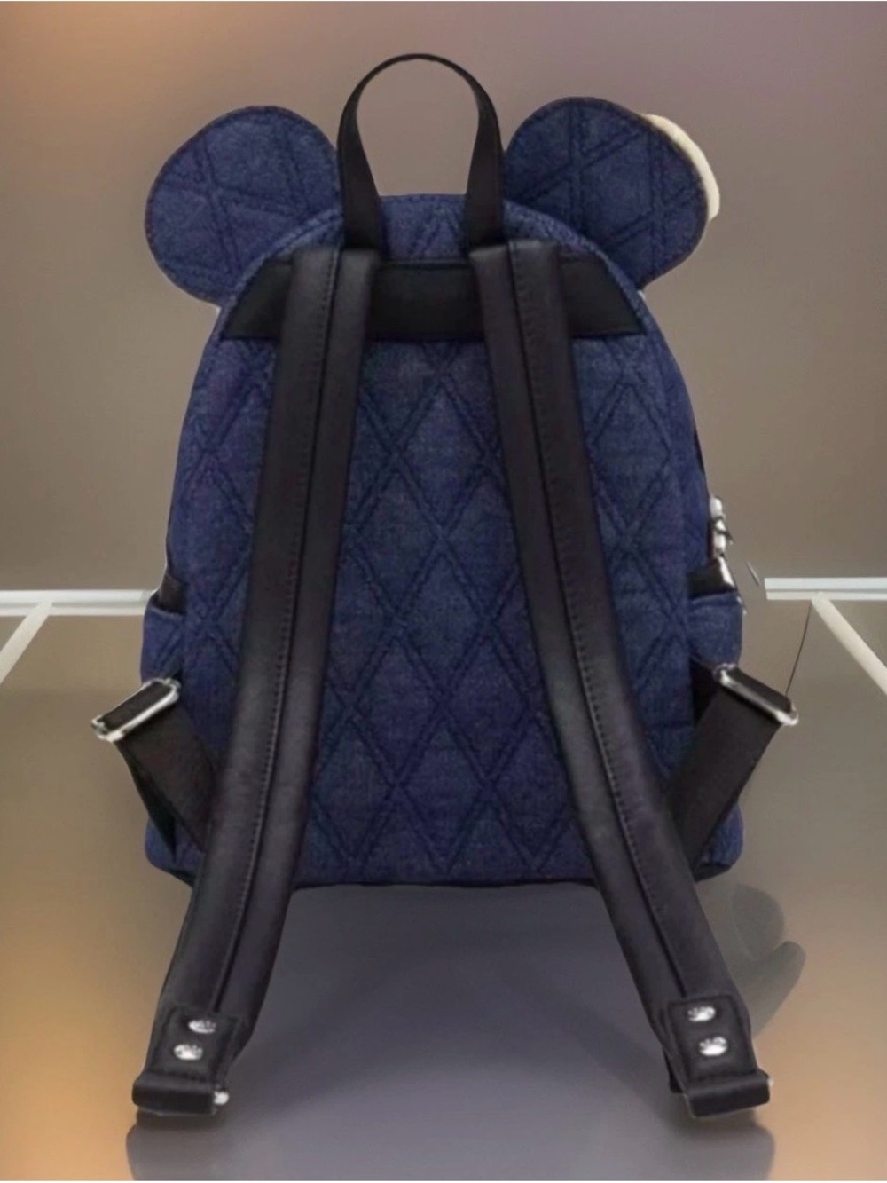 NEW Loungefly Disney Minnie Mouse Quilted Blue Denim Mini Backpack w Ears & Bow - Picture 3 of 6